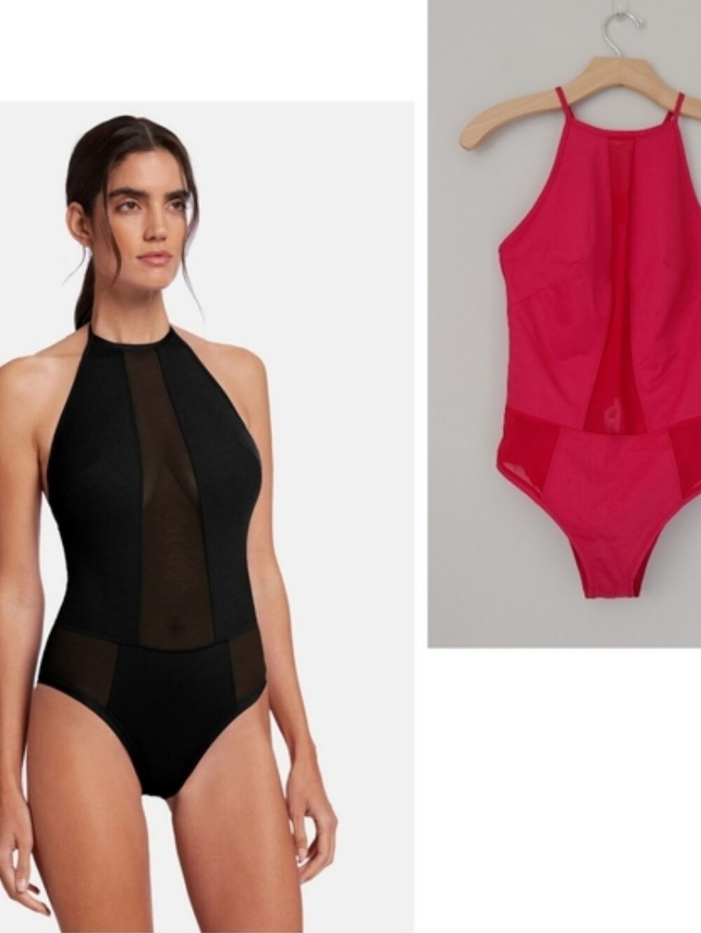 NWT Wolford High Neck Mesh Panel Bodysuit - Rubino Red (Size M)